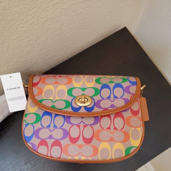Coach Willow Saddle Bag In Rainbow Signature Canvas - Picture 10 of 12